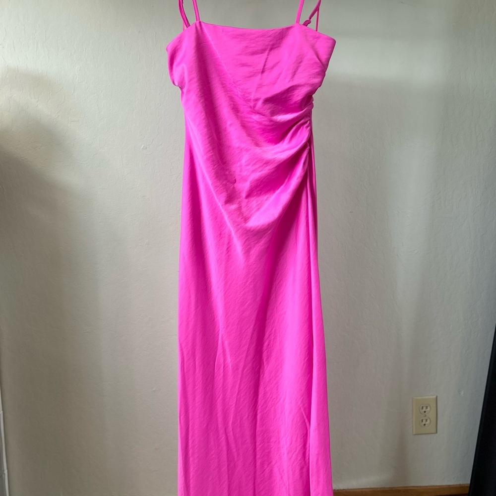 Pink Ruched Spaghetti Strap Slip Dress